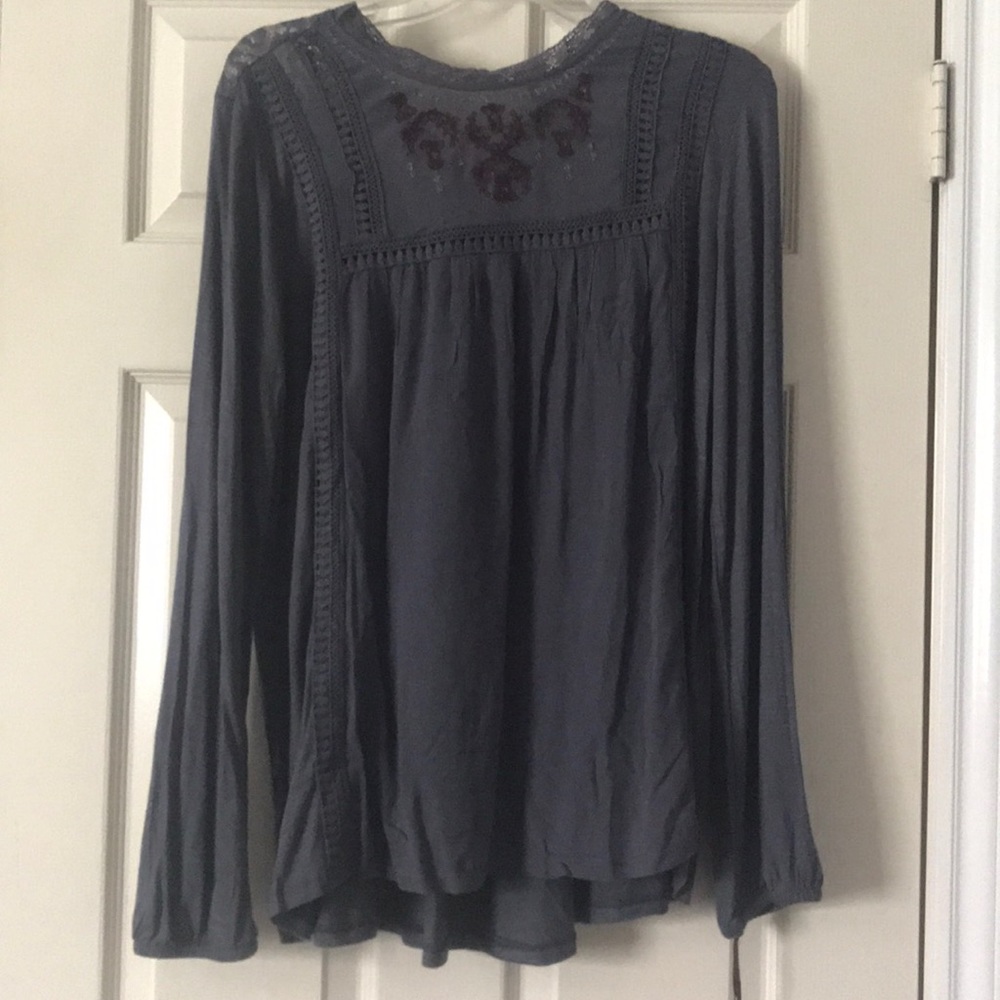 Knox Rose Grey Long-sleeve Peasant Blouse